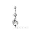 316L SURGICAL STEEL MULTI CZ DOLPHIN LOVE HEART BEZEL CENTER DANGLE BELLY BUTTON NAVEL RING 